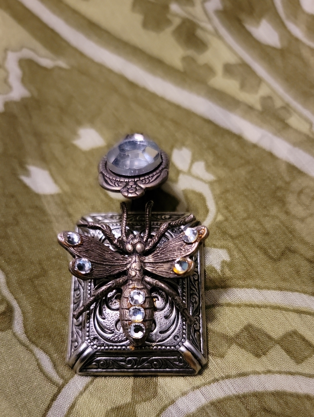 Artisan Silver And BrassTone Bee/Wasp Filigree Pendant with Crystal Bead Accents